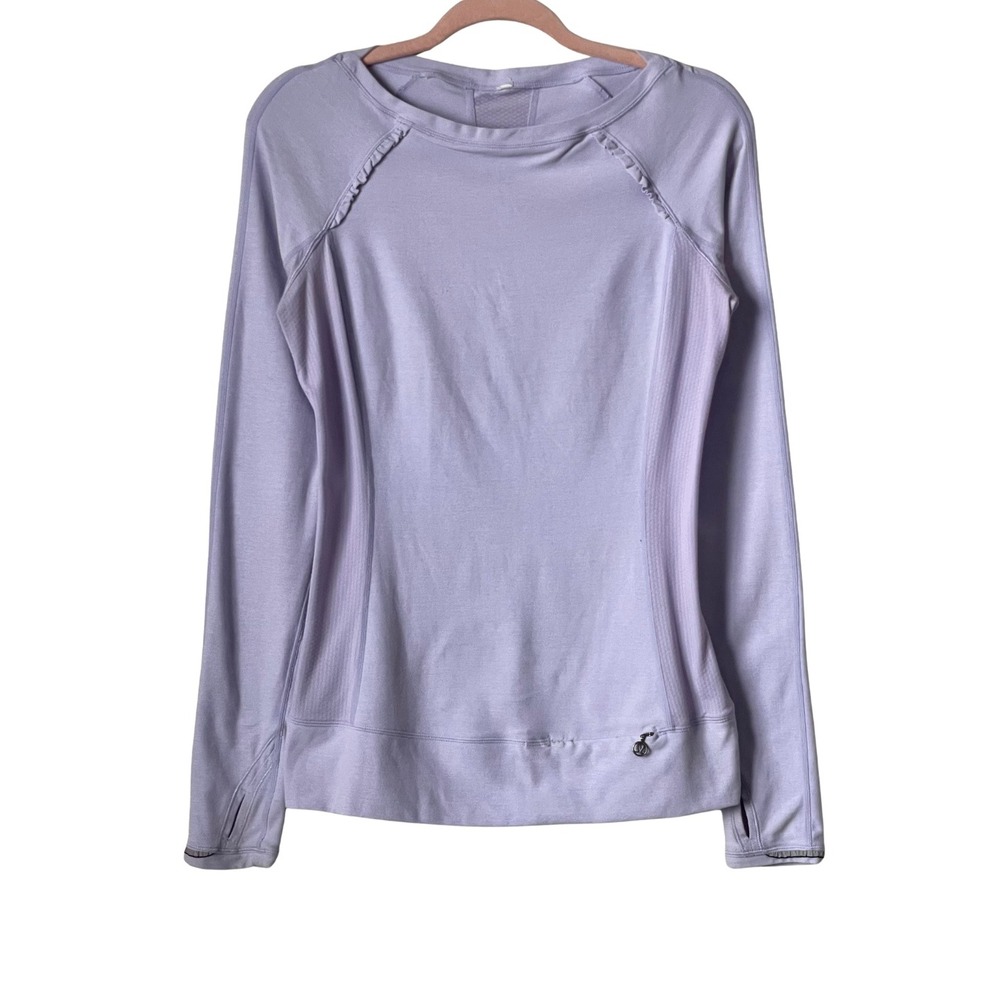 Lululemon Top Womens Size 6 Lavender Purple Ruffle Mesh Long Sleeve Thumbhole